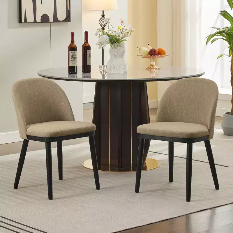Lot de 2 chaises de salle à manger modernes en tissu, chaises d'appoint rembourrées avec dossier incurvé et pieds en bois, assise confortable pour cuisine de salle à manger