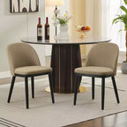 Lot de 2 chaises de salle à manger modernes en tissu, chaises d'appoint rembourrées avec dossier incurvé et pieds en bois, assise confortable pour cuisine de salle à manger