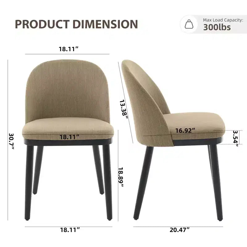 Lot de 2 chaises de salle à manger modernes en tissu, chaises d'appoint rembourrées avec dossier incurvé et pieds en bois, assise confortable pour cuisine de salle à manger