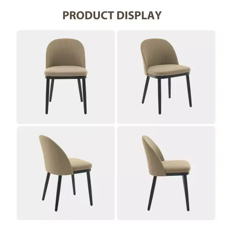 Lot de 2 chaises de salle à manger modernes en tissu, chaises d'appoint rembourrées avec dossier incurvé et pieds en bois, assise confortable pour cuisine de salle à manger