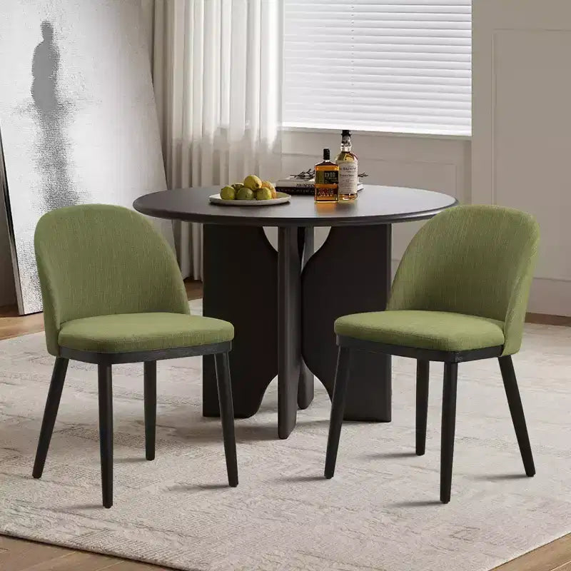 Lot de 2 chaises de salle à manger modernes en tissu, chaises d'appoint rembourrées avec dossier incurvé et pieds en bois, assise confortable pour cuisine de salle à manger