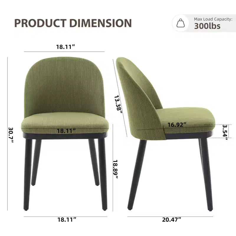 Lot de 2 chaises de salle à manger modernes en tissu, chaises d'appoint rembourrées avec dossier incurvé et pieds en bois, assise confortable pour cuisine de salle à manger