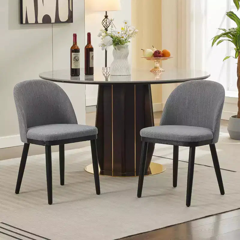 Lot de 2 chaises de salle à manger modernes en tissu, chaises d'appoint rembourrées avec dossier incurvé et pieds en bois, assise confortable pour cuisine de salle à manger