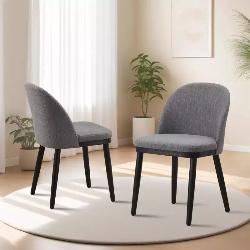 Lot de 2 chaises de salle à manger modernes en tissu, chaises d'appoint rembourrées avec dossier incurvé et pieds en bois, assise confortable pour cuisine de salle à manger