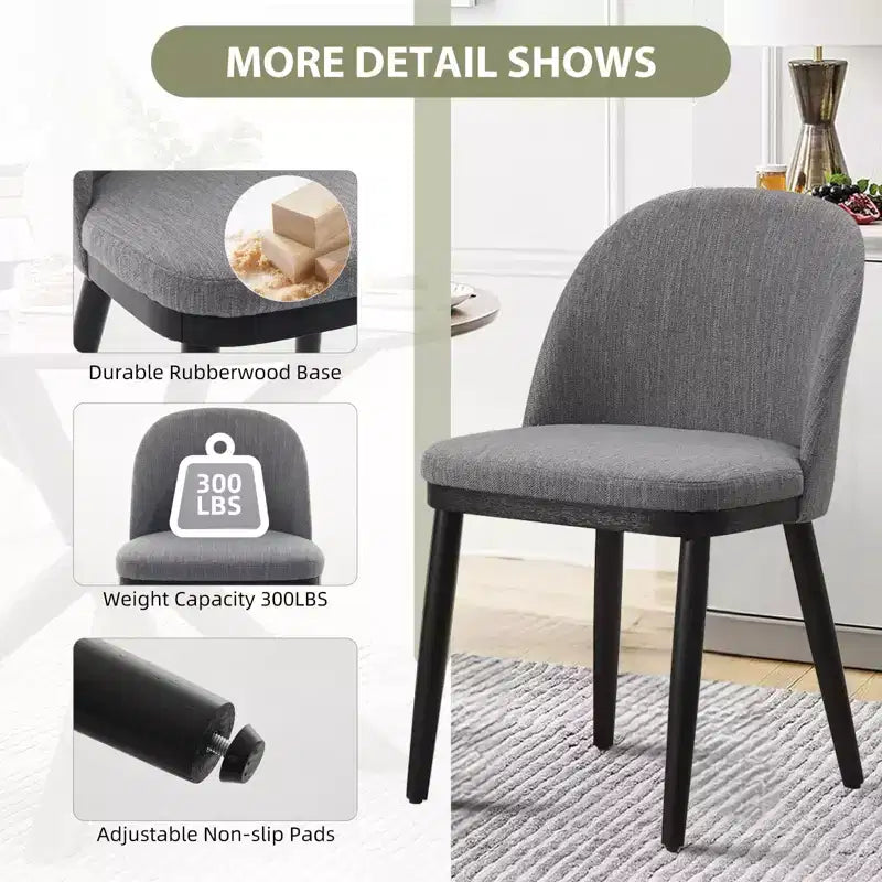 Lot de 2 chaises de salle à manger modernes en tissu, chaises d'appoint rembourrées avec dossier incurvé et pieds en bois, assise confortable pour cuisine de salle à manger