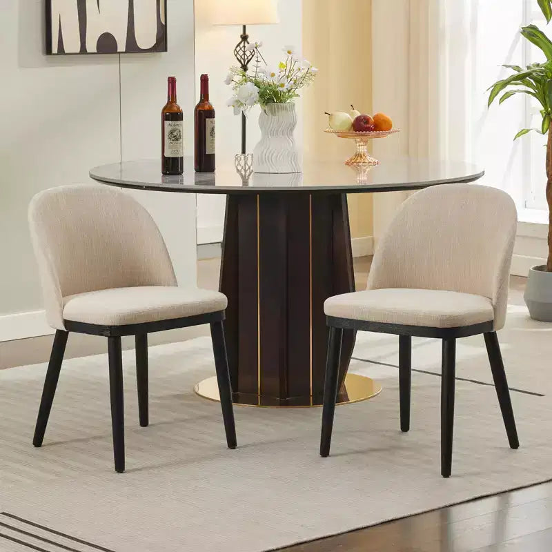 Lot de 2 chaises de salle à manger modernes en tissu, chaises d'appoint rembourrées avec dossier incurvé et pieds en bois, assise confortable pour cuisine de salle à manger