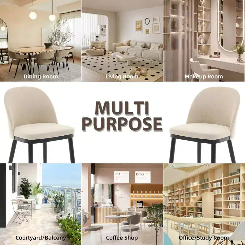 Lot de 2 chaises de salle à manger modernes en tissu, chaises d'appoint rembourrées avec dossier incurvé et pieds en bois, assise confortable pour cuisine de salle à manger