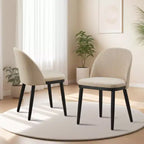 Lot de 2 chaises de salle à manger modernes en tissu, chaises d'appoint rembourrées avec dossier incurvé et pieds en bois, assise confortable pour cuisine de salle à manger