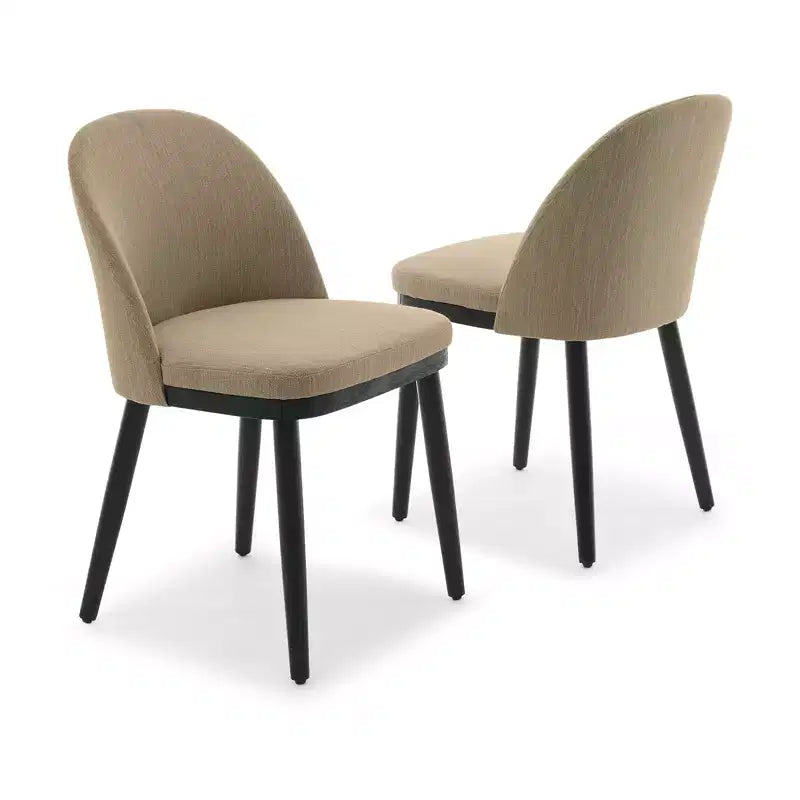 Lot de 2 chaises de salle à manger modernes en tissu, chaises d'appoint rembourrées avec dossier incurvé et pieds en bois, assise confortable pour cuisine de salle à manger