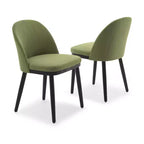Lot de 2 chaises de salle à manger modernes en tissu, chaises d'appoint rembourrées avec dossier incurvé et pieds en bois, assise confortable pour cuisine de salle à manger