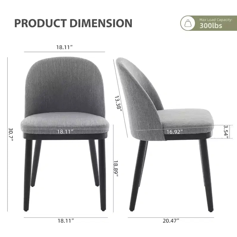 Lot de 2 chaises de salle à manger modernes en tissu, chaises d'appoint rembourrées avec dossier incurvé et pieds en bois, assise confortable pour cuisine de salle à manger