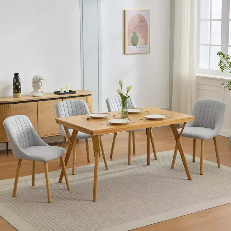 Chaises de salle à manger, chaises de cuisine modernes rembourrées en tissu, chaises de salle à manger à dossier avec pieds en chêne, lot de 4 chaises de salle à manger sans accoudoirs pour salle à manger