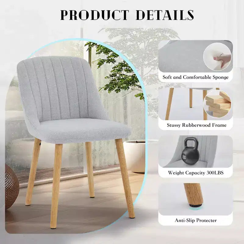 Chaises de salle à manger, chaises de cuisine modernes rembourrées en tissu, chaises de salle à manger à dossier avec pieds en chêne, lot de 4 chaises de salle à manger sans accoudoirs pour salle à manger