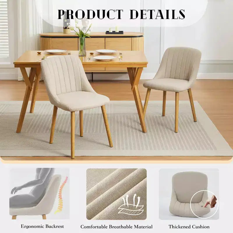 Chaises de salle à manger, chaises de cuisine modernes rembourrées en tissu, chaises de salle à manger à dossier avec pieds en chêne, lot de 4 chaises de salle à manger sans accoudoirs pour salle à manger