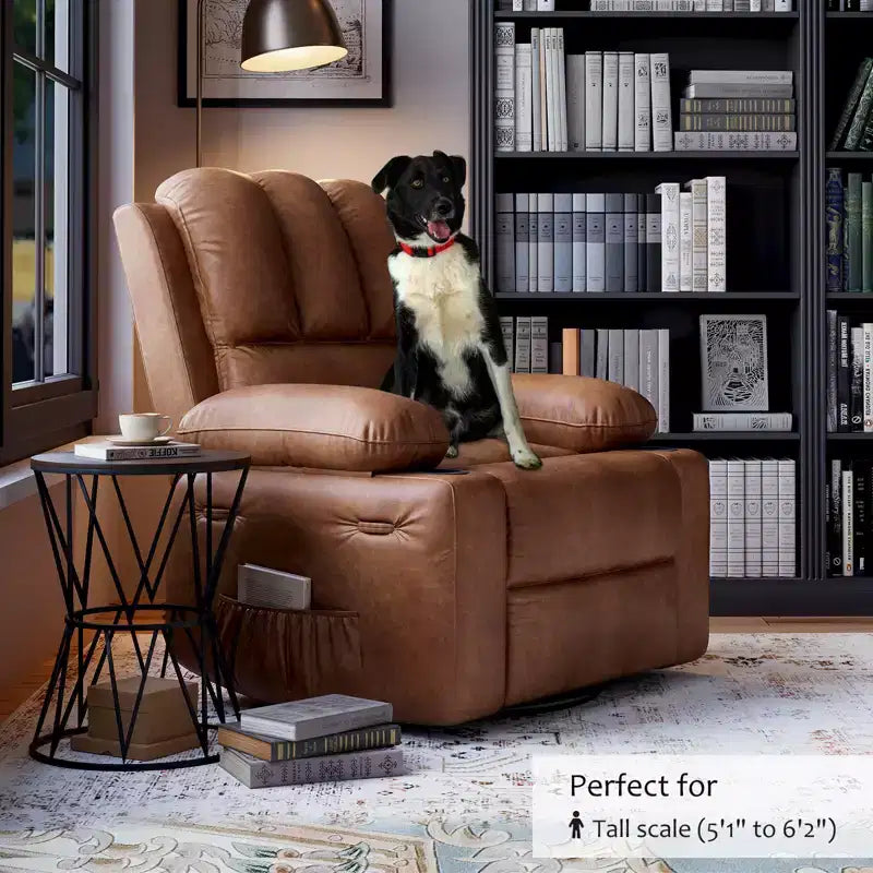 Fauteuil inclinable pour adultes, fauteuil inclinable manuel à bascule en similicuir, fauteuil inclinable pivotant à 360 degrés avec poche latérale, fauteuil inclinable simple, beige