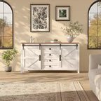 Buffet de ferme 60" avec portes coulissantes et 4 tiroirs, Meuble TV, Table console, Meuble de cuisine avec rangement