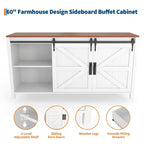 Buffet de ferme 60" avec portes coulissantes et 4 tiroirs, Meuble TV, Table console, Meuble de cuisine avec rangement
