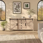Buffet de ferme 60" avec portes coulissantes et 4 tiroirs, Meuble TV, Table console, Meuble de cuisine avec rangement