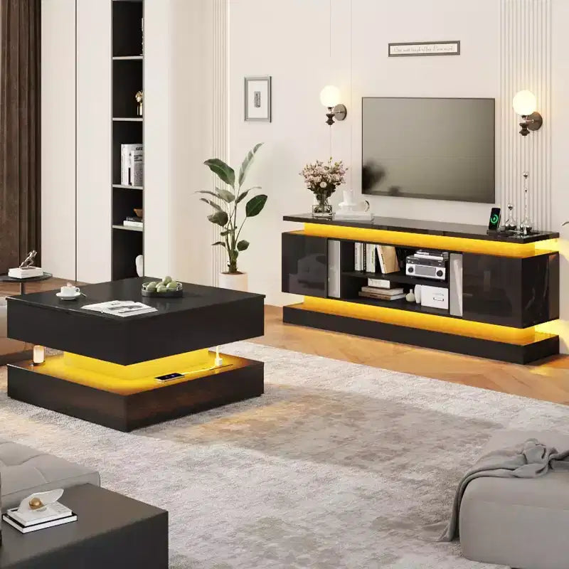 BALHAM TRADE-71 Meuble TV pour téléviseurs de 85/80/75 pouces avec 2 armoires de rangement et deux bandes lumineuses LED