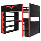 Lit mezzanine complet moderne de jeu Luxystar avec bureau éclairé et tablette coulissante pour clavier, panneau perforé, bibliothèque de rangement