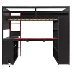 Lit mezzanine complet moderne de jeu Luxystar avec bureau éclairé et tablette coulissante pour clavier, panneau perforé, bibliothèque de rangement