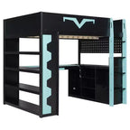 Lit mezzanine complet moderne de jeu Luxystar avec bureau éclairé et tablette coulissante pour clavier, panneau perforé, bibliothèque de rangement