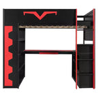 Lit mezzanine complet moderne de jeu Luxystar avec bureau éclairé et tablette coulissante pour clavier, panneau perforé, bibliothèque de rangement