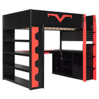 Lit mezzanine complet moderne de jeu Luxystar avec bureau éclairé et tablette coulissante pour clavier, panneau perforé, bibliothèque de rangement