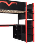 Lit mezzanine complet moderne de jeu Luxystar avec bureau éclairé et tablette coulissante pour clavier, panneau perforé, bibliothèque de rangement