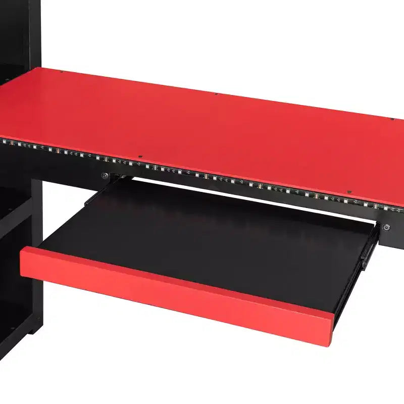 Lit mezzanine complet moderne de jeu Luxystar avec bureau éclairé et tablette coulissante pour clavier, panneau perforé, bibliothèque de rangement