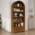 Arched 6-Tier Farmhouse Bookcase with Open Shelves & Drawers,71.6 Tall Freestanding Wood Cabinet for Living Room, Bedroom, Home Office