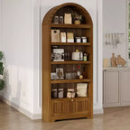 Arched 6-Tier Farmhouse Bookcase with Open Shelves & Drawers,71.6 Tall Freestanding Wood Cabinet for Living Room, Bedroom, Home Office