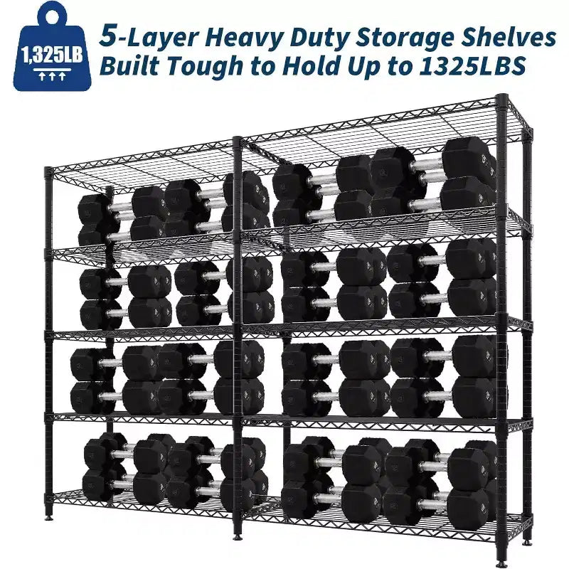 Étagère de Rangement 5 Niveaux 70 L Robuste en Fil Métallique, Étagères de Garde-Manger en Forme de L pour Cuisine & Garage Étagère Métallique Industrielle pour la Maison