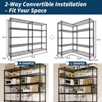 Étagère de Rangement 5 Niveaux 70 L Robuste en Fil Métallique, Étagères de Garde-Manger en Forme de L pour Cuisine & Garage Étagère Métallique Industrielle pour la Maison