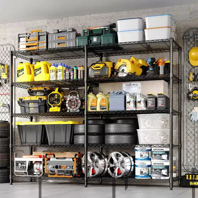 Étagère de Rangement 5 Niveaux 70 L Robuste en Fil Métallique, Étagères de Garde-Manger en Forme de L pour Cuisine & Garage Étagère Métallique Industrielle pour la Maison