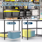 Étagère de Rangement 5 Niveaux 70 L Robuste en Fil Métallique, Étagères de Garde-Manger en Forme de L pour Cuisine & Garage Étagère Métallique Industrielle pour la Maison