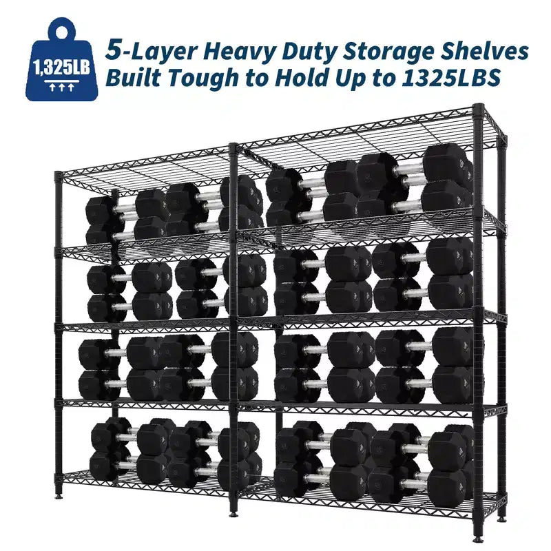 Étagère de Rangement 5 Niveaux 70 L Robuste en Fil Métallique, Étagères de Garde-Manger en Forme de L pour Cuisine & Garage Étagère Métallique Industrielle pour la Maison