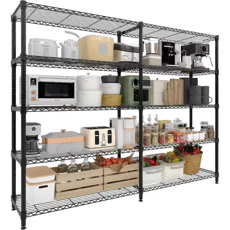Étagère de Rangement 5 Niveaux 70 L Robuste en Fil Métallique, Étagères de Garde-Manger en Forme de L pour Cuisine & Garage Étagère Métallique Industrielle pour la Maison
