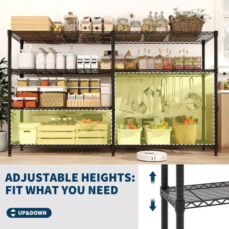 Étagère de Rangement 5 Niveaux 70 L Robuste en Fil Métallique, Étagères de Garde-Manger en Forme de L pour Cuisine & Garage Étagère Métallique Industrielle pour la Maison