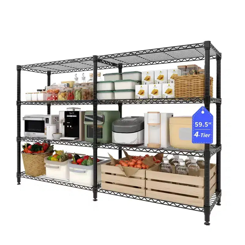 Étagère de Rangement 5 Niveaux 70 L Robuste en Fil Métallique, Étagères de Garde-Manger en Forme de L pour Cuisine & Garage Étagère Métallique Industrielle pour la Maison