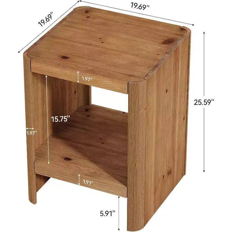 Table d'appoint en bois massif Lantine, petite table de bout à 2 niveaux avec étagère de rangement ouverte pour salon, petits espaces, assemblage facile