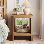 Table d'appoint en bois massif Lantine, petite table de bout à 2 niveaux avec étagère de rangement ouverte pour salon, petits espaces, assemblage facile