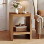 Table d'appoint en bois massif Lantine, petite table de bout à 2 niveaux avec étagère de rangement ouverte pour salon, petits espaces, assemblage facile