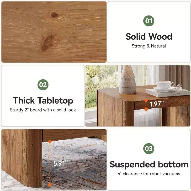 Table d'appoint en bois massif Lantine, petite table de bout à 2 niveaux avec étagère de rangement ouverte pour salon, petits espaces, assemblage facile