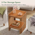 Table d'appoint en bois massif Lantine, petite table de bout à 2 niveaux avec étagère de rangement ouverte pour salon, petits espaces, assemblage facile