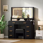 Coiffeuse de maquillage de 106 cm avec grand miroir et 8 tiroirs, table de toilette moderne avec plateau en verre, tabouret de rangement, pour chambre à coucher ou dressing