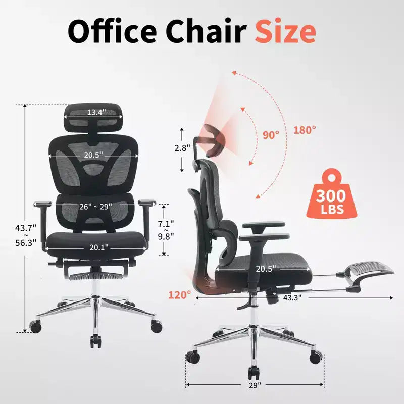 Chaise de bureau ergonomique en maille pour bureau à domicile, bureau, jeu Soutien lombaire réglable, accoudoirs 3D, appuie-tête et repose-pieds Maille noire respirante, cadre noir