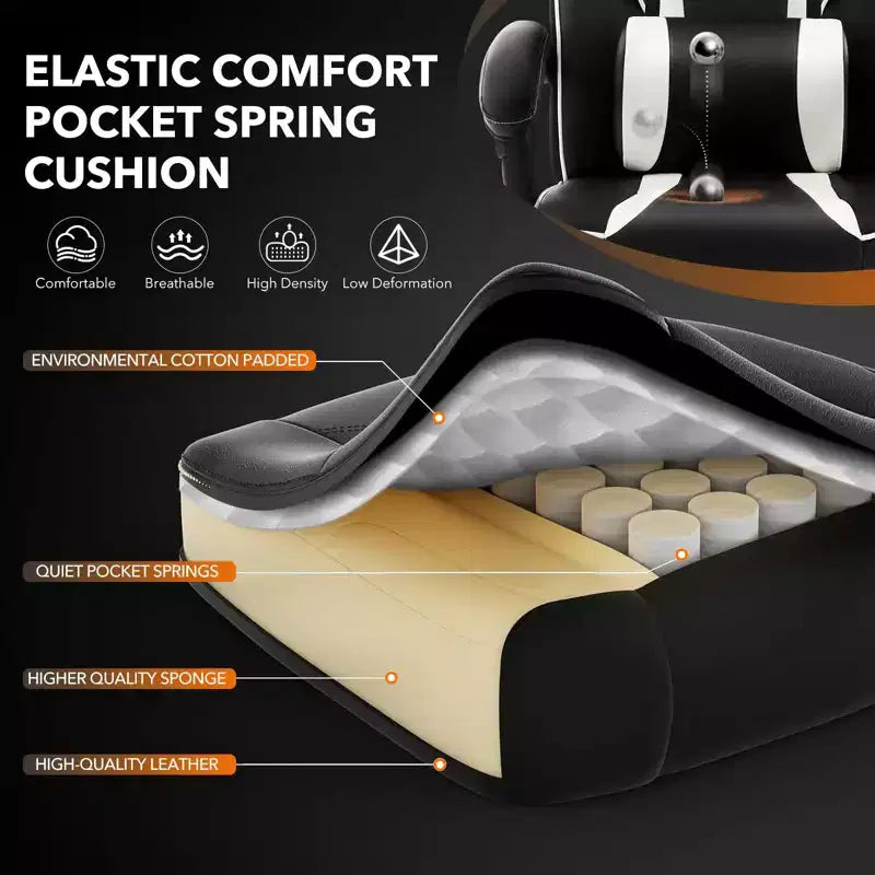 Coolmee Fauteuil de Bureau Grand Format, Chaise de Gaming en Cuir à Dossier Haut avec Repose-Pieds, Chaise d'Ordinateur Ergonomique avec Soutien Lombaire et Appui-Tête