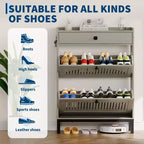 Meuble à chaussures avec 2 tiroirs abattants, Organisateur de chaussures avec tiroir supérieurPanneau ajouré et poignées carrées noires, Étagère à chaussures réglable