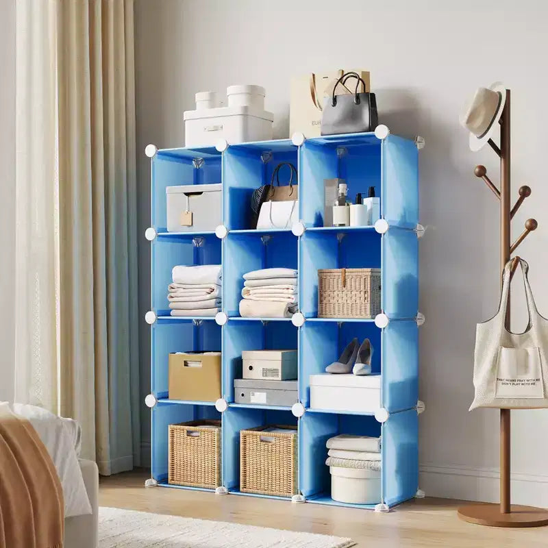 Lot de 12 Organiseurs de Rangement Modulaires, Unité d'Étagères Empilables en Plastique et Acier à 6 Cubes avec Kit de Sécurité Anti-Basculement, pour Placard, Chambre et Bureau Personnalisés